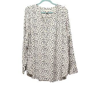 Loft size XL white dot print  long sleeve 1/2 button flowy rayon tunic top